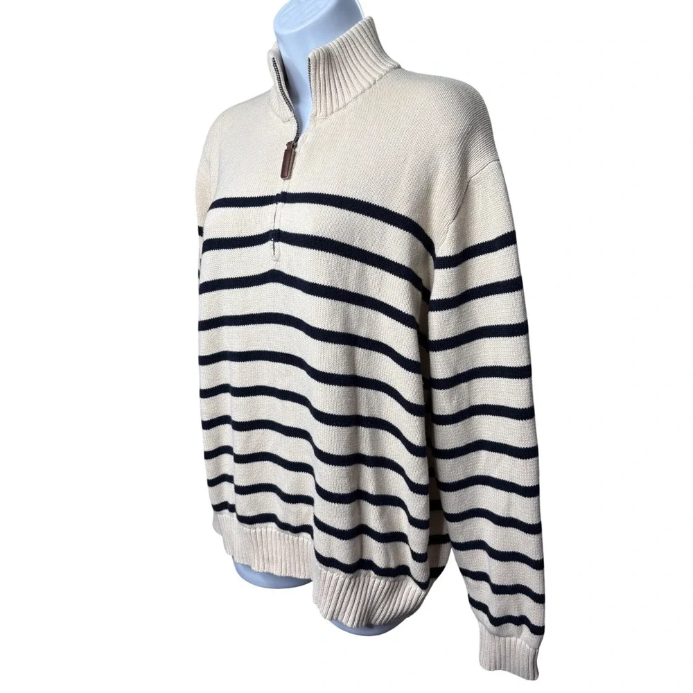 BRANDY MELVILLE Womens Cream Navy Striped Oversized Quarter Zip Sweater One Size